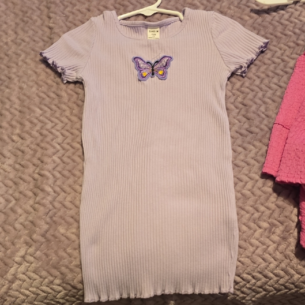SHEIN Light Purple Kids Dress with Butterfly Accent
